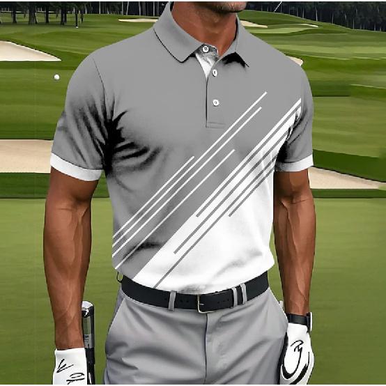 Men's Geometric Pattern Sports Polo Shirt Short Sleeve Polo Shirt Turn-down Collar Shirt
