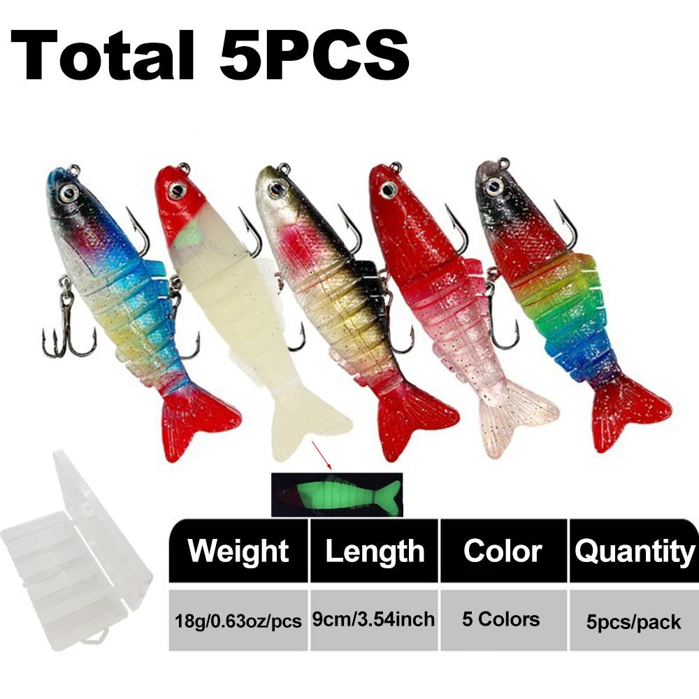 

Профессиональная рыболовная приманка - 18 г 9 см свинцово-сердечный свимбейт с 3D глазами, тройниками 3X, гибким хвостом | Многосоставная приманка для морской и пресной воды 5PCS