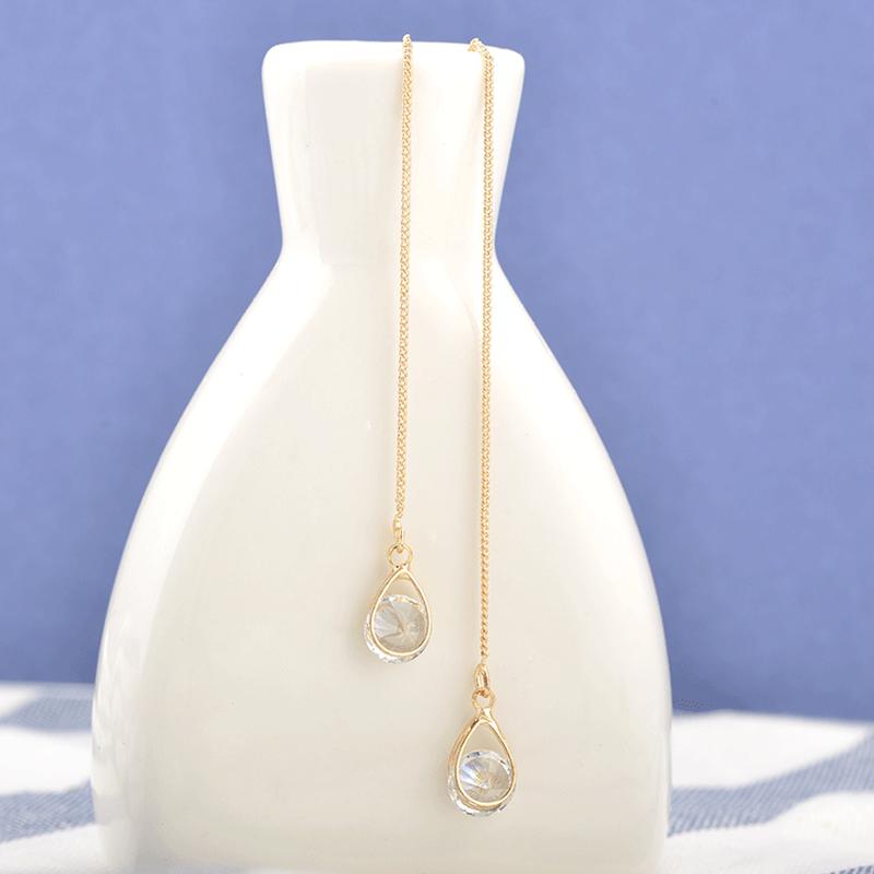 Women's 925 Silver Long Drop Earrings White Round CZ Stone 18K Gold Plated Fashion Jewelry Gift for Girls