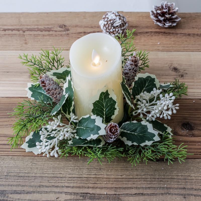 Christmas New Year Table Decoration Leaf Candlestick Wreath Party Home Table Decor Artificial Leave Candle Ring Garland