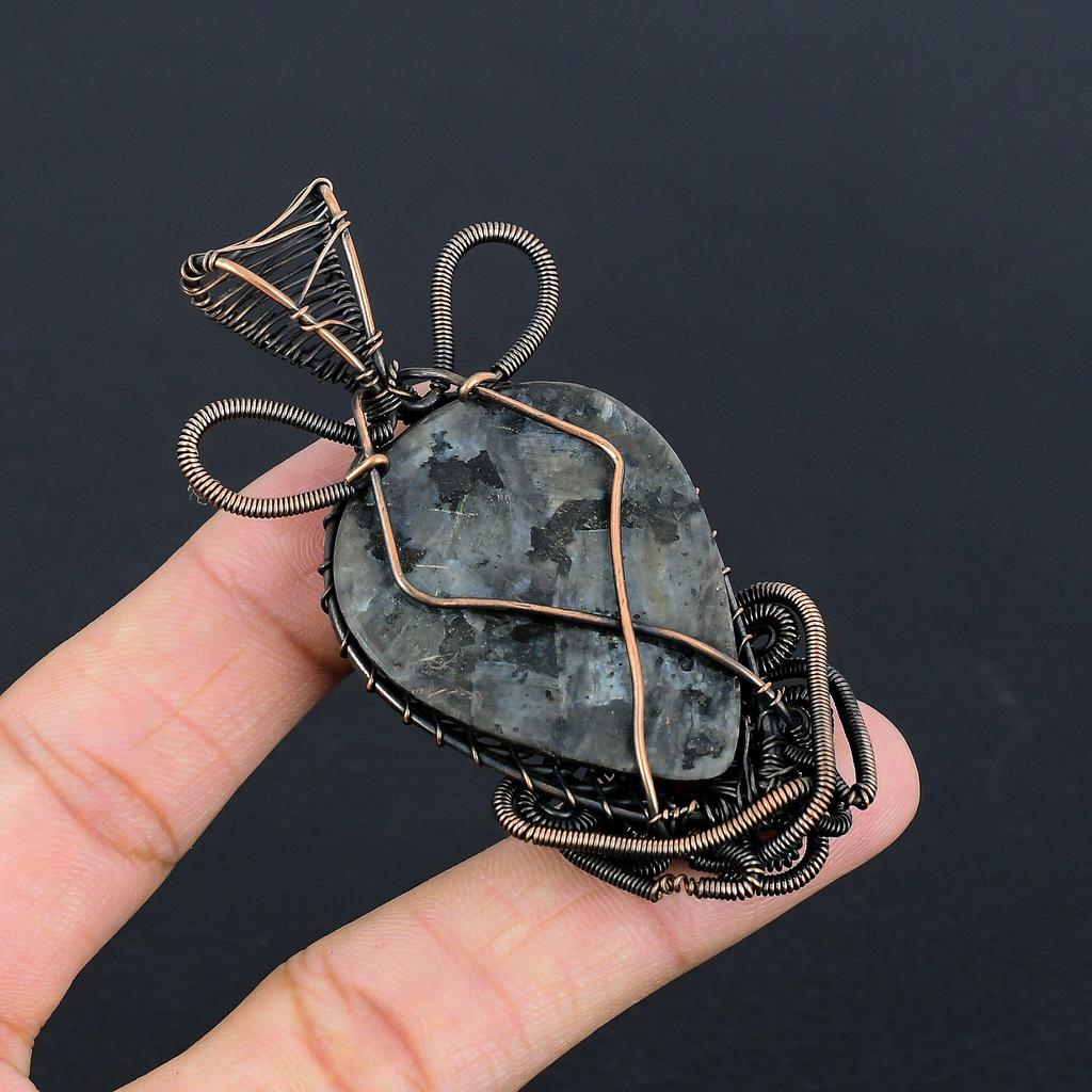 Larvikite Pendant, 999 Copper Wire Wrapped Pendant Gemstone Jewelry, Handmade Pendant Amazing Jewelry, Gift For Her