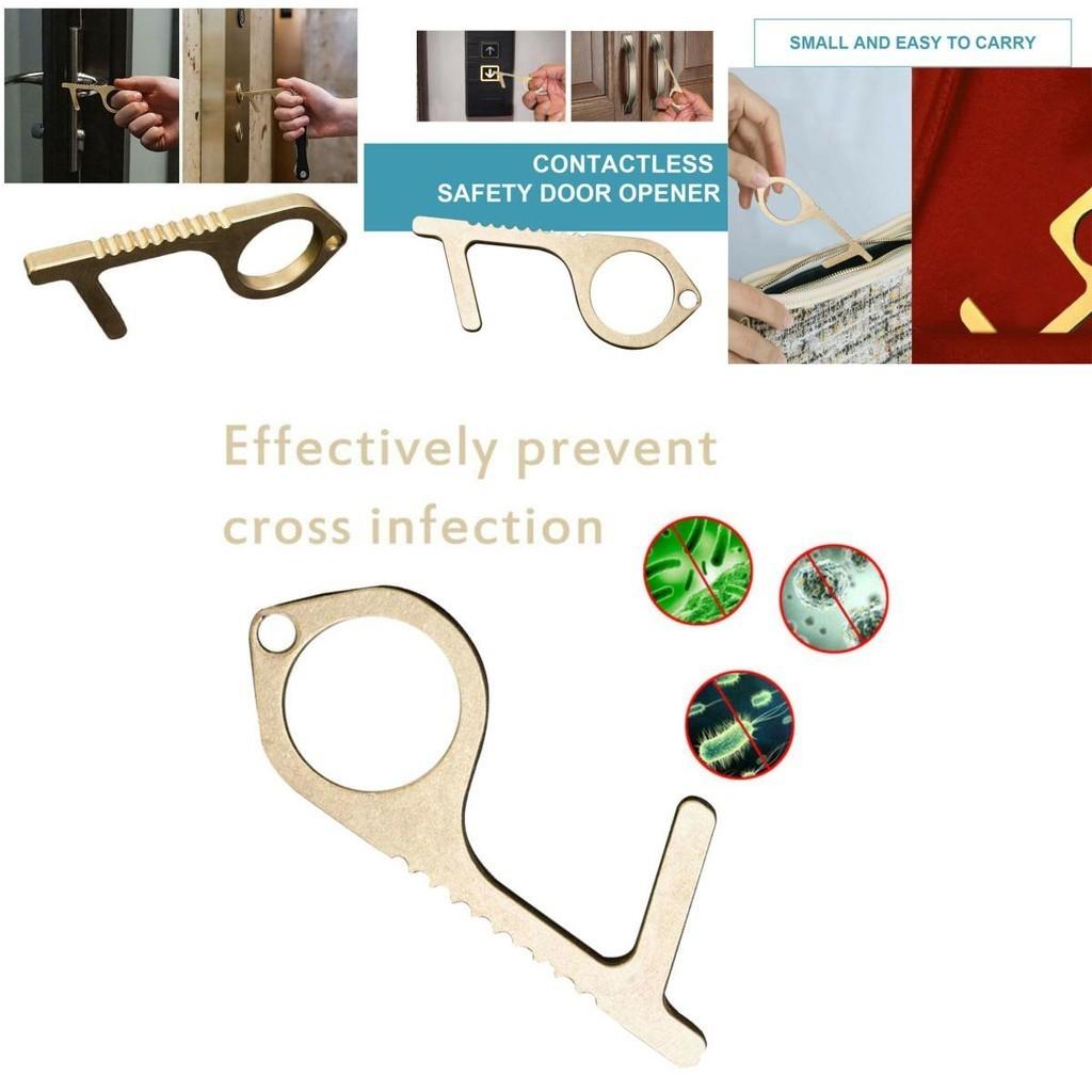 Portable Contactless Safety Door Opener Golden Alloy Key For No Touch Convenience