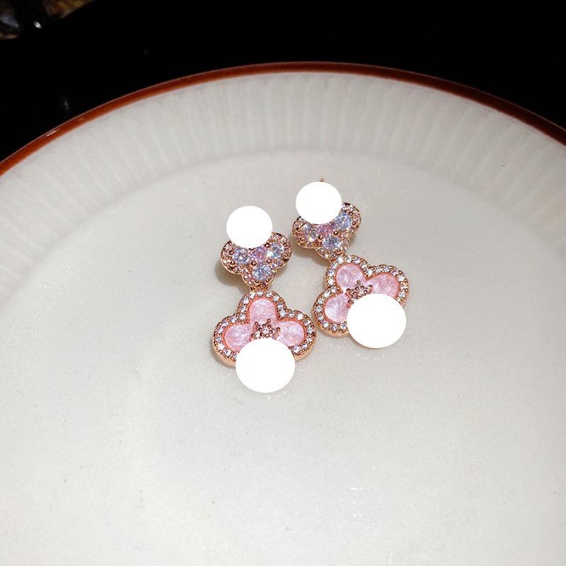 Silver Needle Multi-layer Letter Twill Zircon Pearl Earrings Medieval Vintage Light Luxury Stud Earrings Versatile Earrings