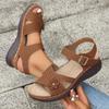 Summer New Women's Wedge Sandals Floral Flat Open-Toe Sandals with Buckle Straps for Outdoor Wear