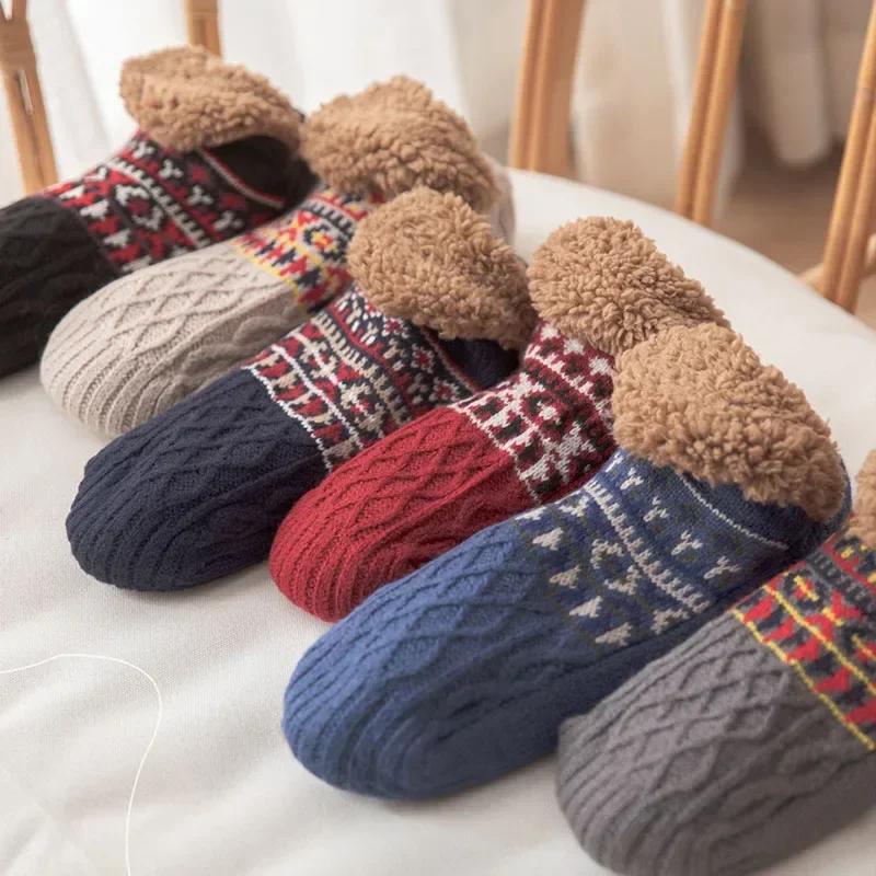 Indoor Winter Slippers Socks Warm Men Women Socks Home Bedroom Sleeping Socks Plus Fleece Carpet Sock Non-slip Knitted Yoga Sock