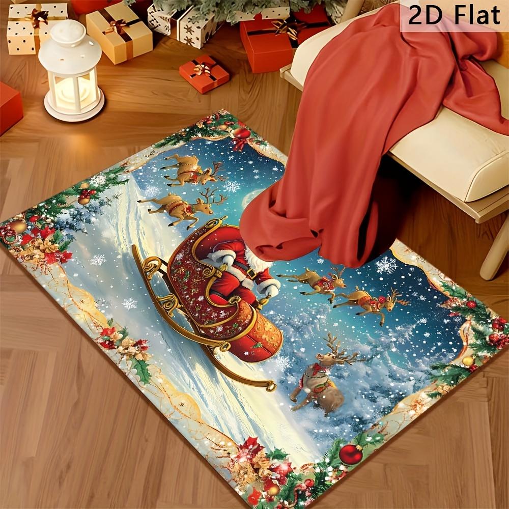 Santa Reindeer Sleigh Doormat, Non-Slip Rug, Machine Washable Indoor Mat for Front Door, Hallway, Living Room, Christmas Gift