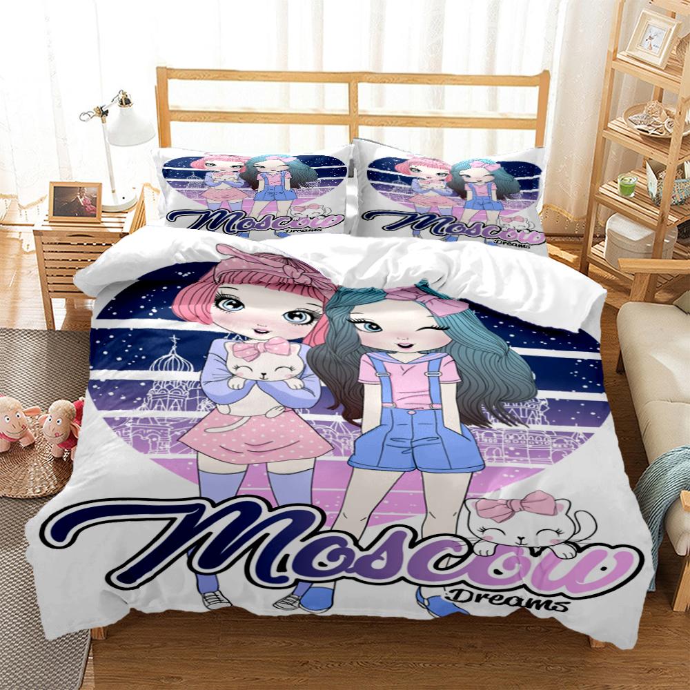 Cartoon Girl Art Print XXL Three Piece Bedding Set  Article Children Or Adults For Beds Quilt Covers Pillowcases Bedding Set