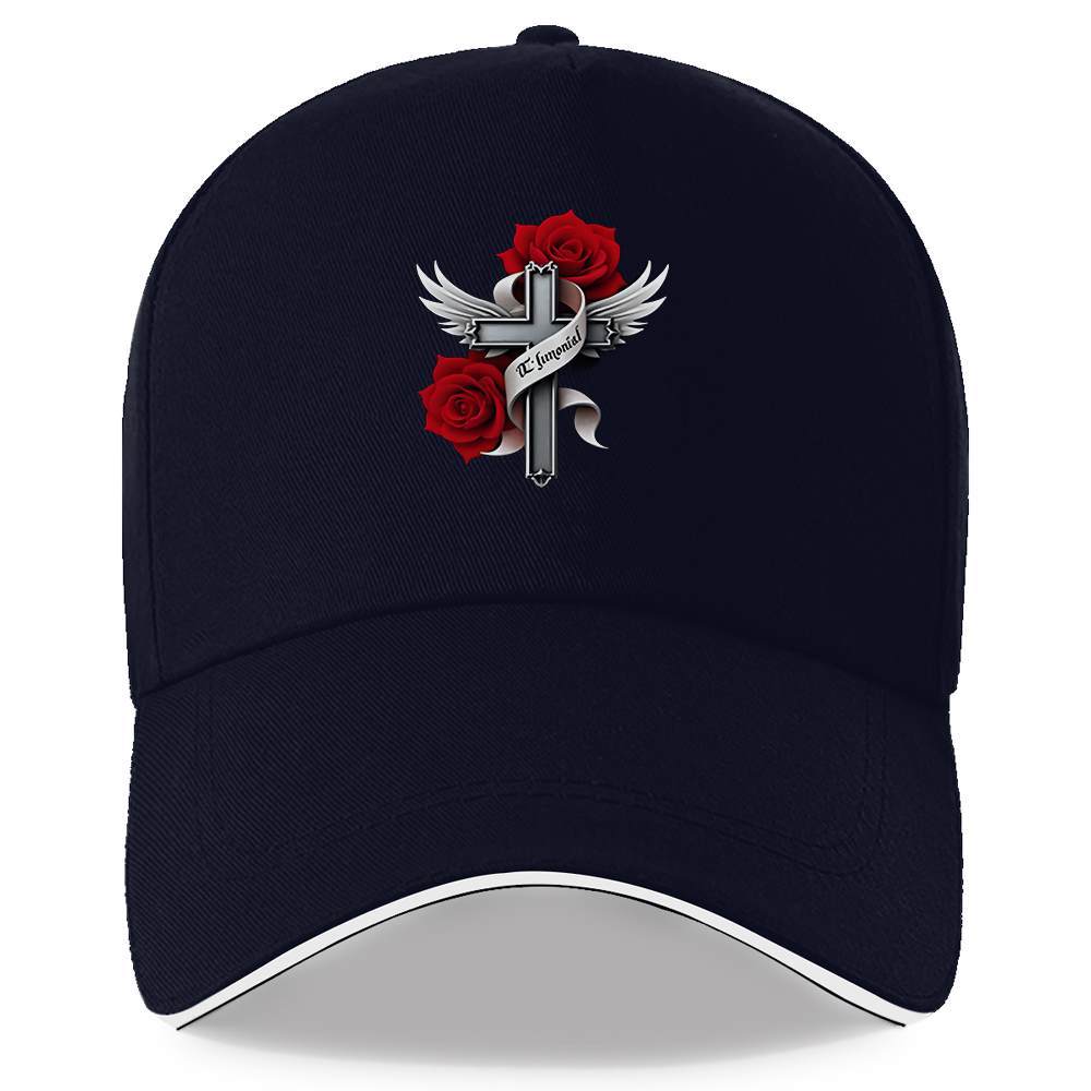 Cross Roses Wings Angel Religious Baseball Cap Polyester Adjustable Casual Hat for Adult