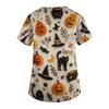 Women's V Neck Halloween Print Short Sleeve Medical Scrub Top with Pocket Side Slit Design Suitable for Healthcare Professionals
