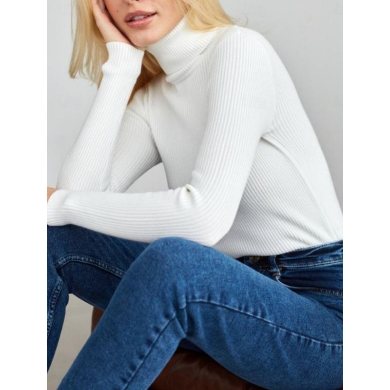 

Новый базовый слой с высоким воротником для женщин, вязаный свитер, приталенные осенне-зимние модели XXXL белый
