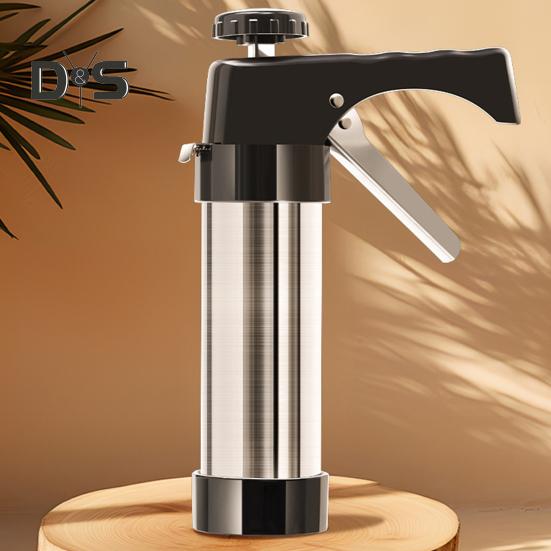 Presse à Pâtisserie Inox 16 Pochoirs + 8 Douilles + Poche - Kit Complet Pour Biscuits, Gâteaux, Churros Et Décoration