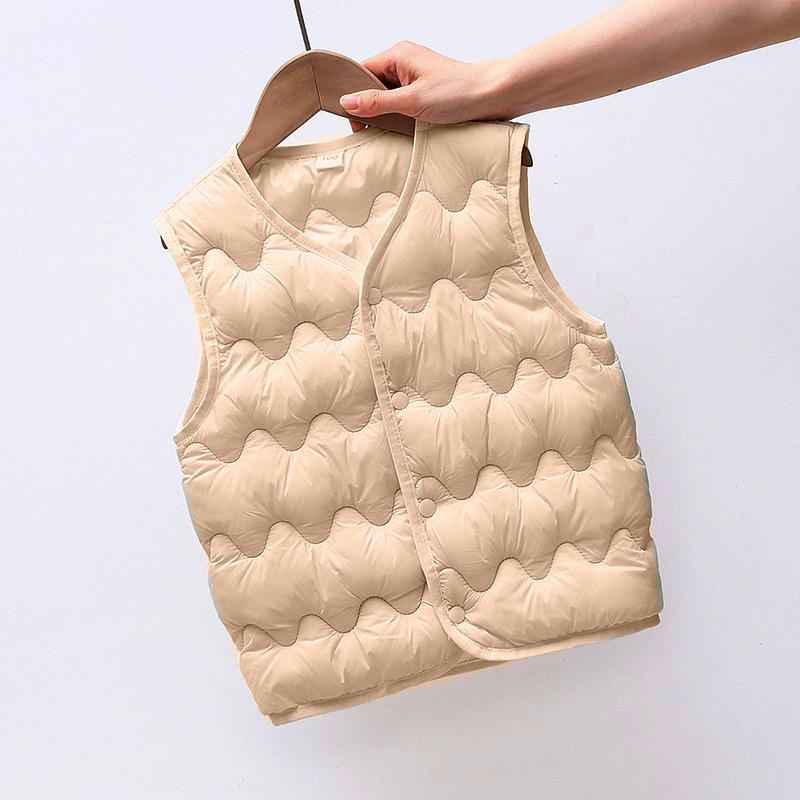

Kids Thermal Vest Lightweight Nylon Sleeveless Jacket Cotton Lined Inner Outer Wear Toddler Cardigan Plain Color Fall Winter Layering Piece Easy Wear 130cm хаки