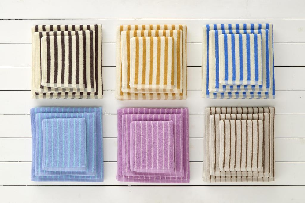 Kosugizen Daily Mini Bath Towel BASIC Middle Stripe Mustard Set 50 X 100 Cm Just the Right Volume Convenient Size 2-Piece AMZG-4802A-MS