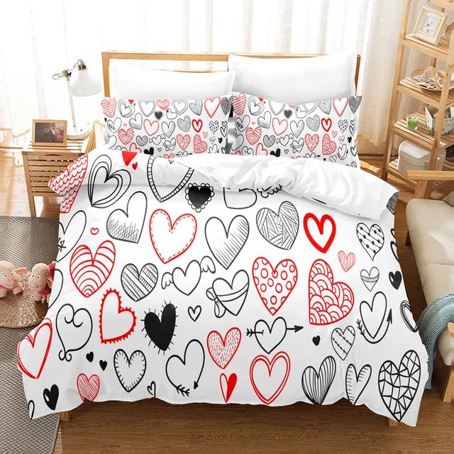 Różowy Zestaw Pościeli z Sercem Miłości Poszwa na Kołdrę Kołdra Pokrowiec Pokój Dziewczynki Słodkie Słodycze Kołdra Rozmiar King Queen Double Twin Linia Łóżka