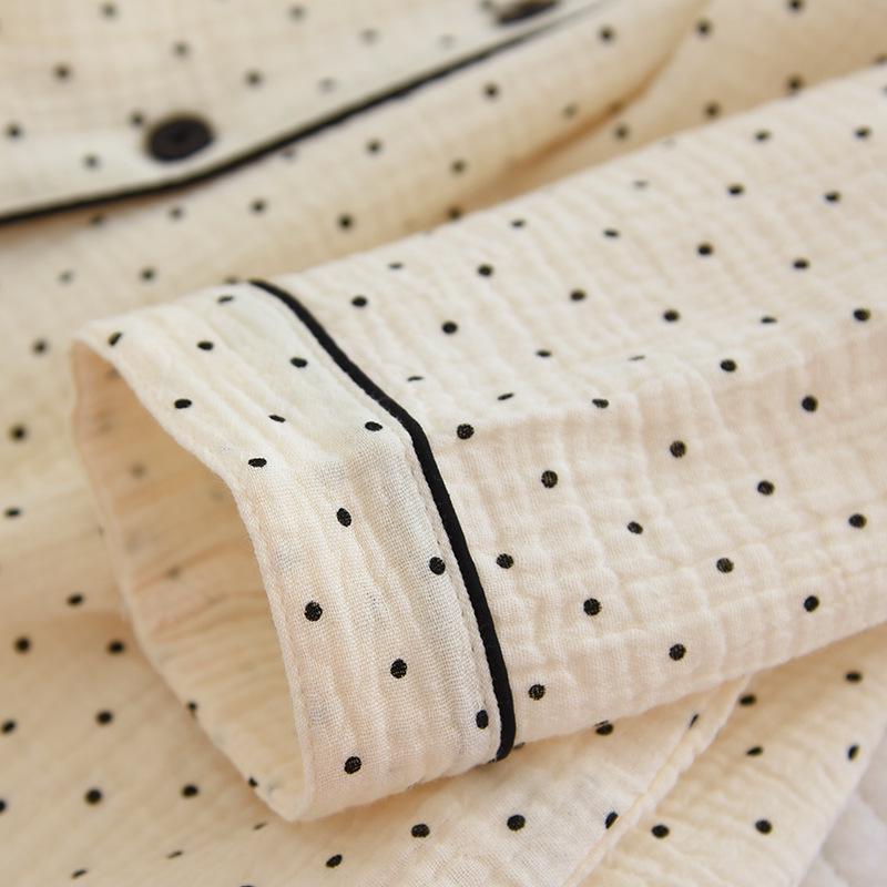 Women's Spring Summer Crepe Cotton Pajama Set - Long Sleeve, Thin, Cardigan Style