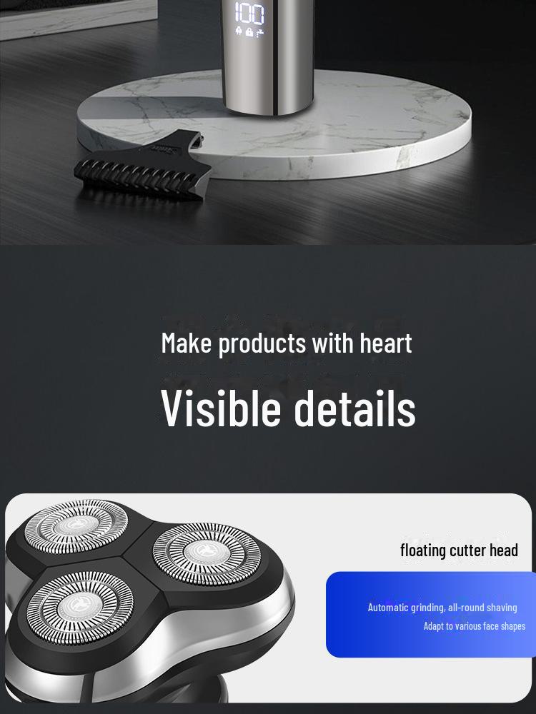 Aparat de bărbierit electric inteligent Cross-Border pentru bărbați: Cap plutitor cu trei lame, reîncărcabil prin USB, complet lavabil.