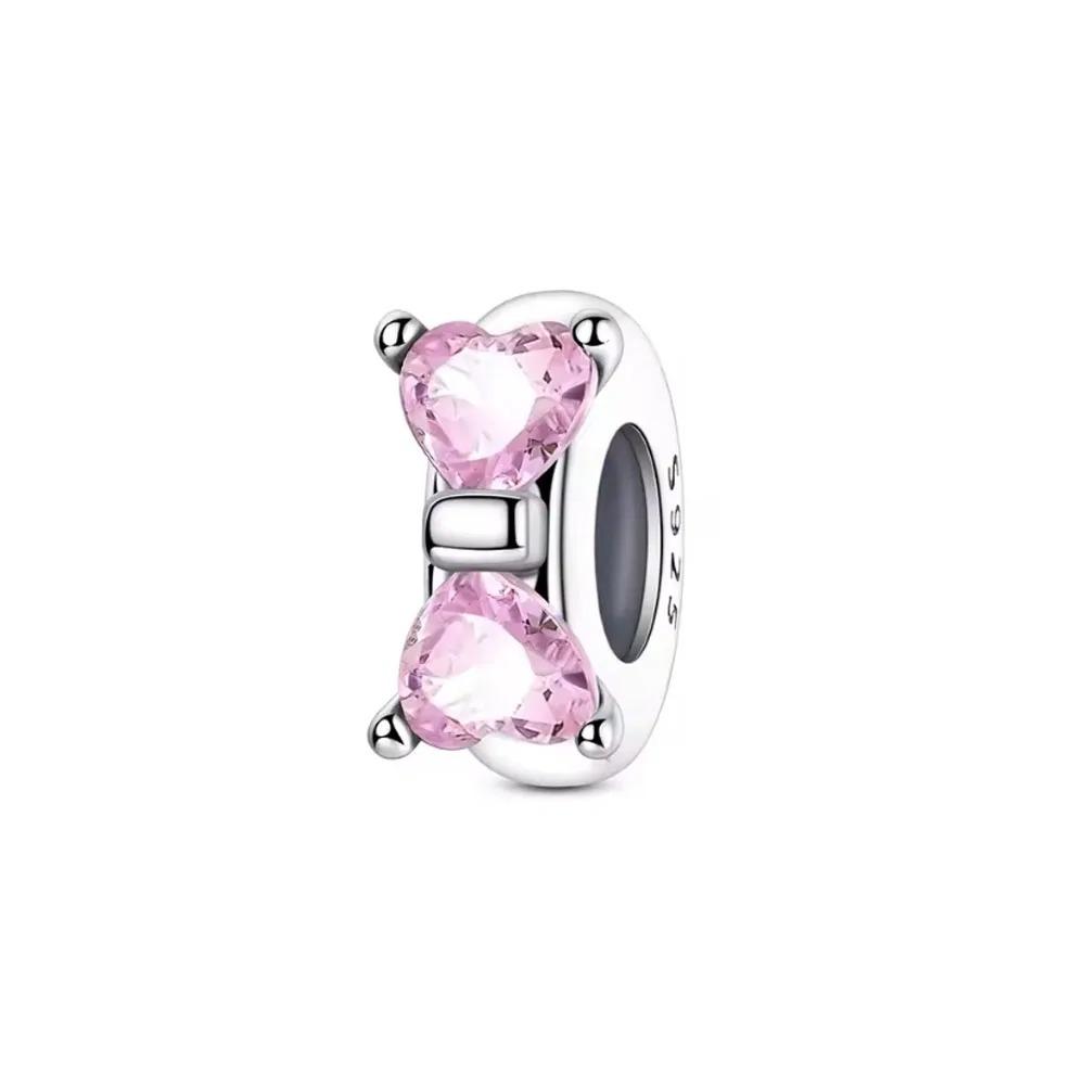 New Shining Zircon Love Heart Spacer Bead 925Silver Pendant for DIY Bracelet Flower Charm Women Jewelry Making