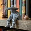 Spooky Aesthetic Office Ornaments 3D Printed Sitting Skeleton Shelf Sitter Figurine, Gothic Hat Desktop Modern Minimalist Statue Ornament, Trendy Home