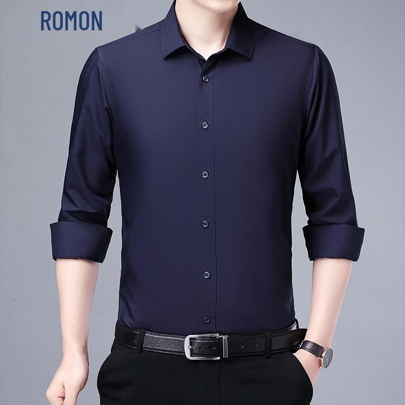 Romon Men s Long-Sleeve Modal Blend Wrinkle-Resistant Business Shirt 38/M