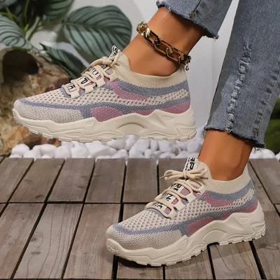 Fashion 2024 Spring and Autumn High Quality Women's Shoes Fashionable Round Toe Color Block Low-top Lace-up Women's Sports Shoes