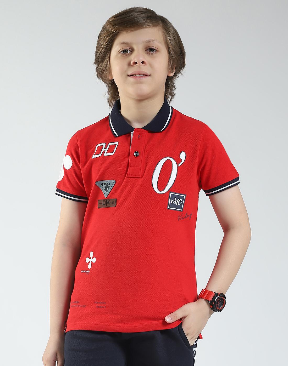 Monte Carlo Boys Printed Collar Neck T-Shirt 4-5 Years красный