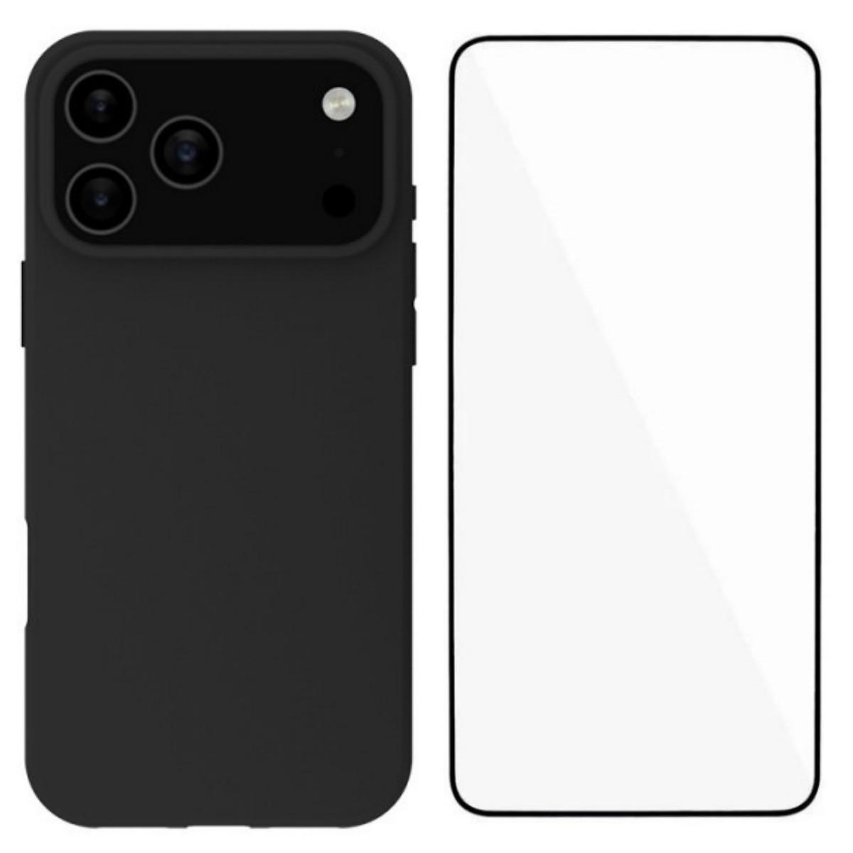 

For iPhone 17 Pro Max TPU Case WANLONFENG MS Series Matte Back Cover with Tempered Glass (Big Hole Lens) Black