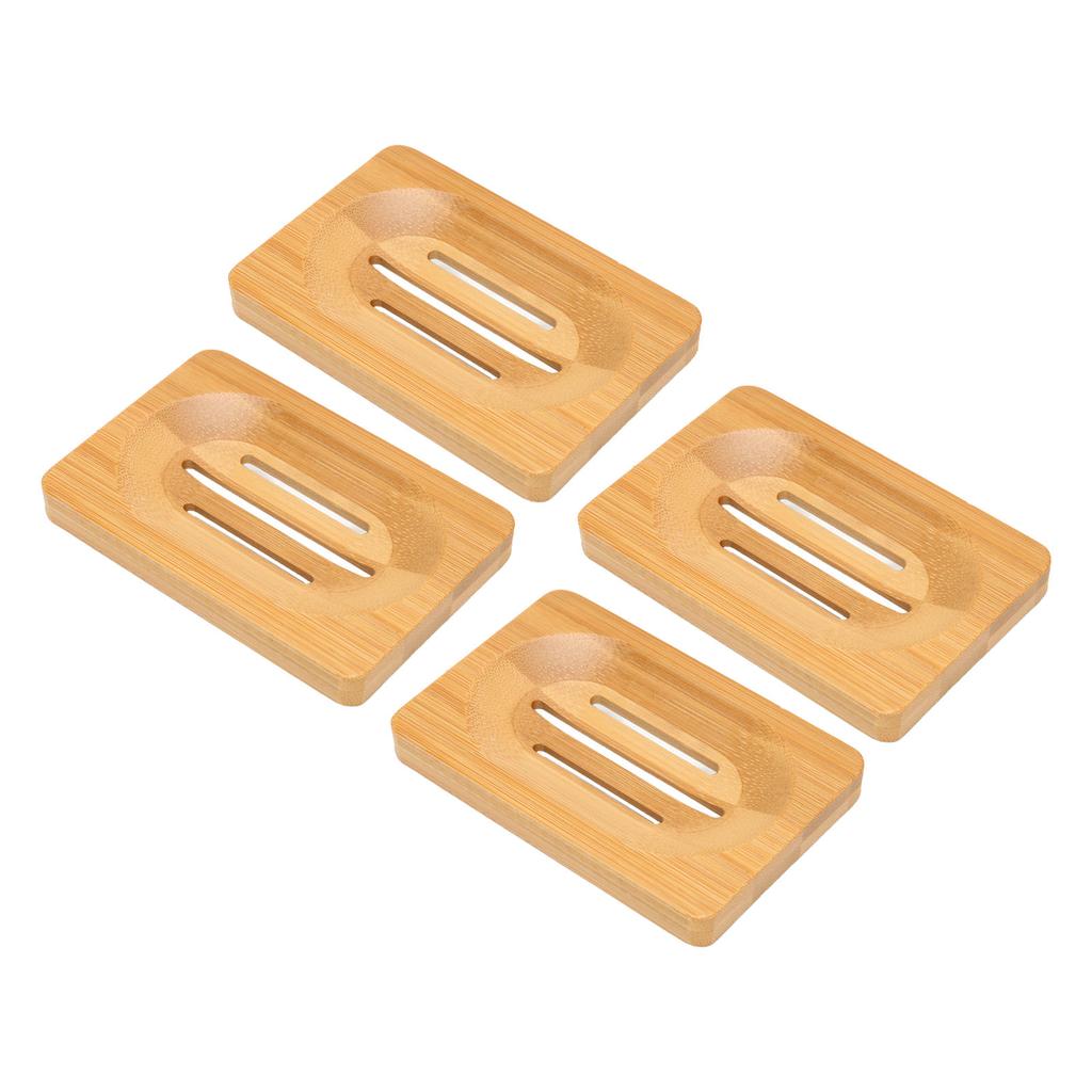 4 Stück Bambus Seifenschale Zuhause Badezimmer Hotel Modisch Elegant Selbstentwässernder Seifenhalter Zubehör