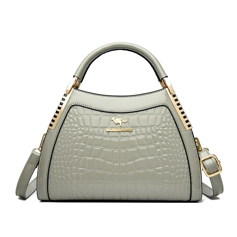 

Женская сумка из лакированной кожи с крокодиловым узором, сумка на одно плечо, женская сумка через плечо большой вместимости серый