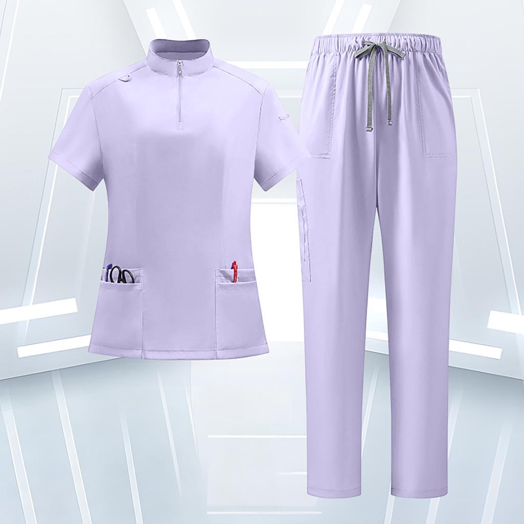 Women's Uniform Set - Quick Dry V-Neck Short Sleeve Top with Pockets and Long Pants, Color for Nurses and Caregivers