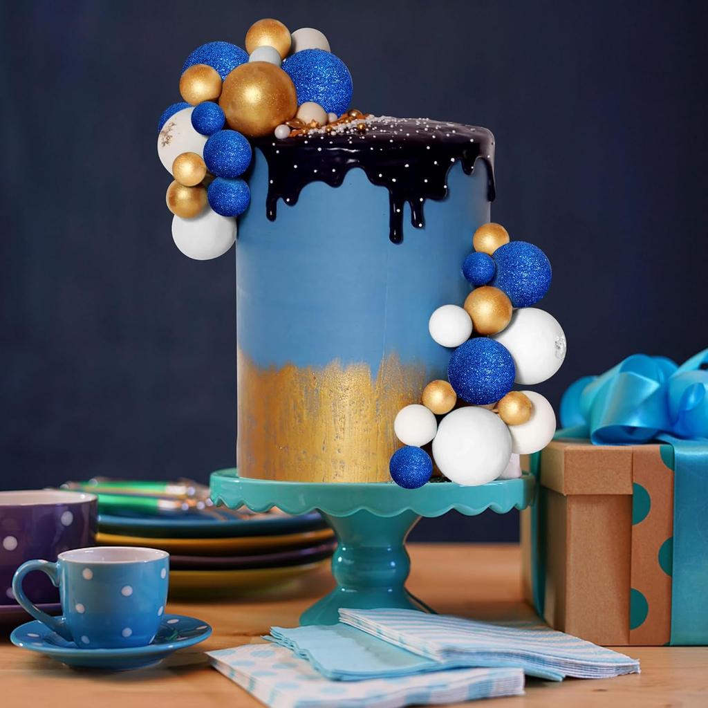 32Pcs Blue Ball Cake Topper Decorations Mini Balloons Cake Topper Sticks Foam Balls Cake Picks Cake Topper Balls Cake Decor