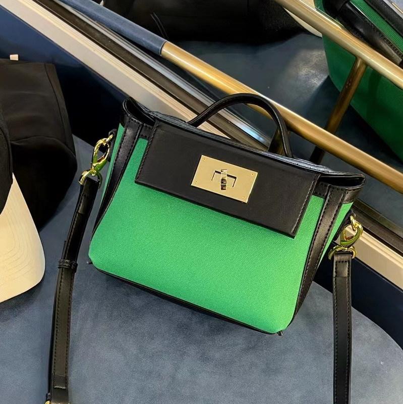 2026 New Leather Cloth Canvas 2424 Mini Handbag Versatile Crossbody Bag Small Fresh Cowhide Women s 21.5x9x17.5cm