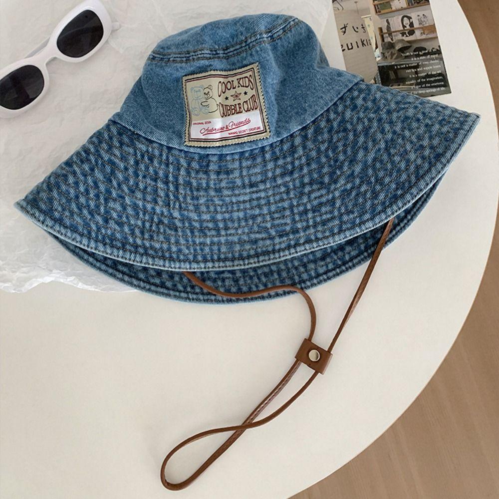 Big Brimmed Denim Bucket Hat Sunscreen Sunscreen Hat Fashion Jeans Fisherman Hat  Lady