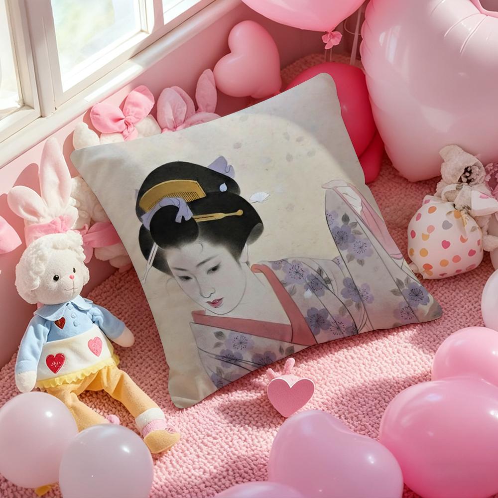 Japanese Lady Classic Cushion Cover Pattern Printed Pillowcase for Living Room Sofa Cushion Cover & Bedroom Decor