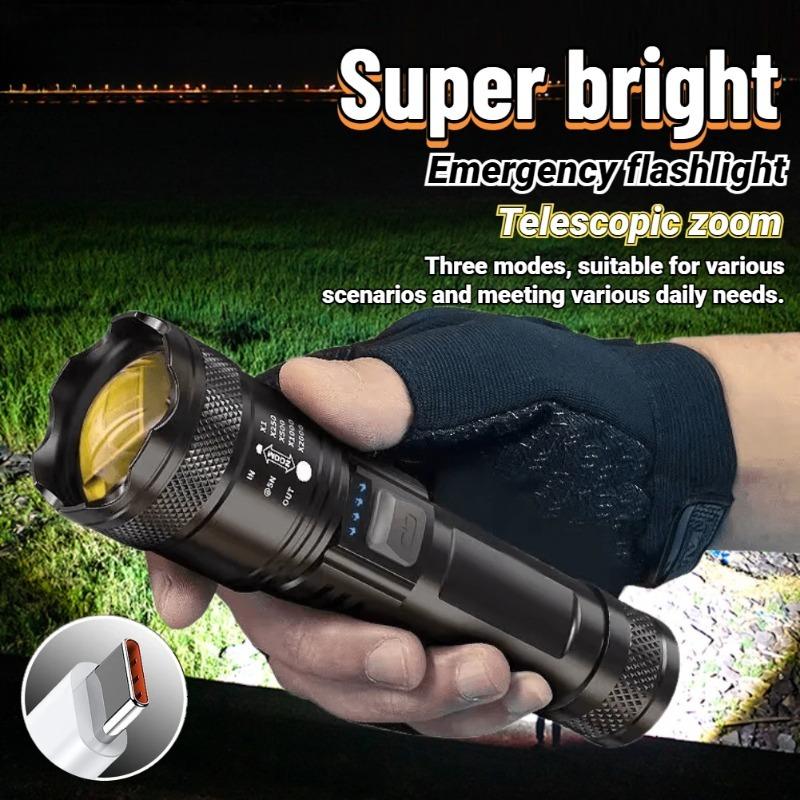1000LM Telescopic Zoom Flashlight Outdoor White Laser USB Flashlight Flashlight Charging Household Rechargeable Emergency X1L2