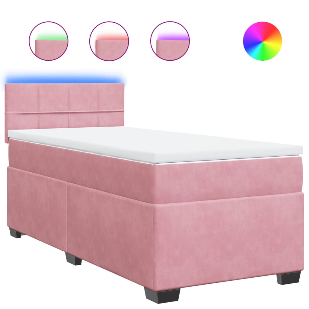 vidaXL Box Spring Bed with Mattress Pink 90x200 cm Velvet
