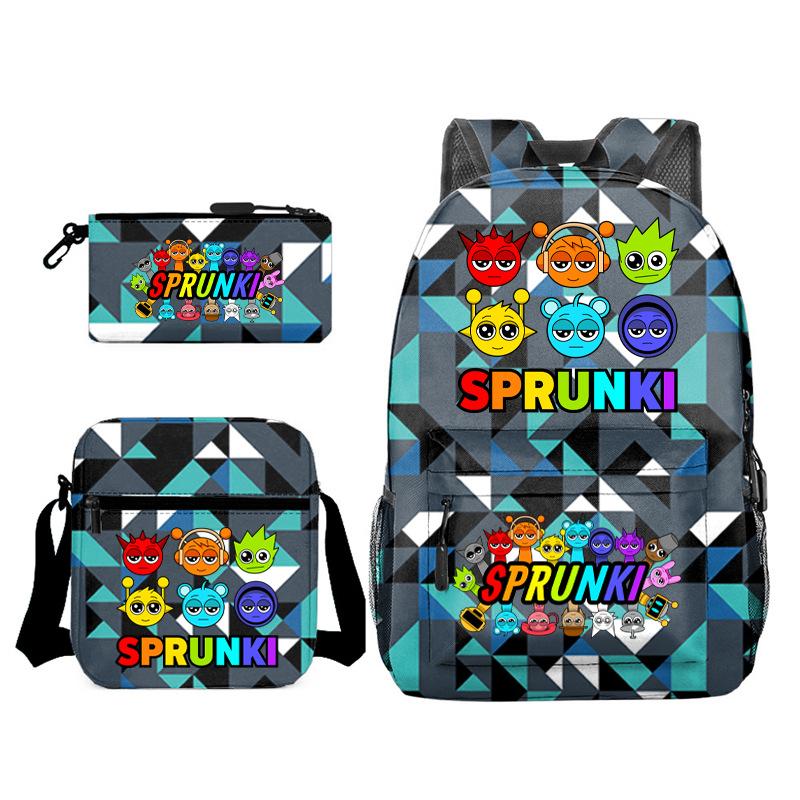 Sprunki Student Starry Sky School Bag Three-piece Rhythm Box Teen Backpack Men's and Women's Casual L