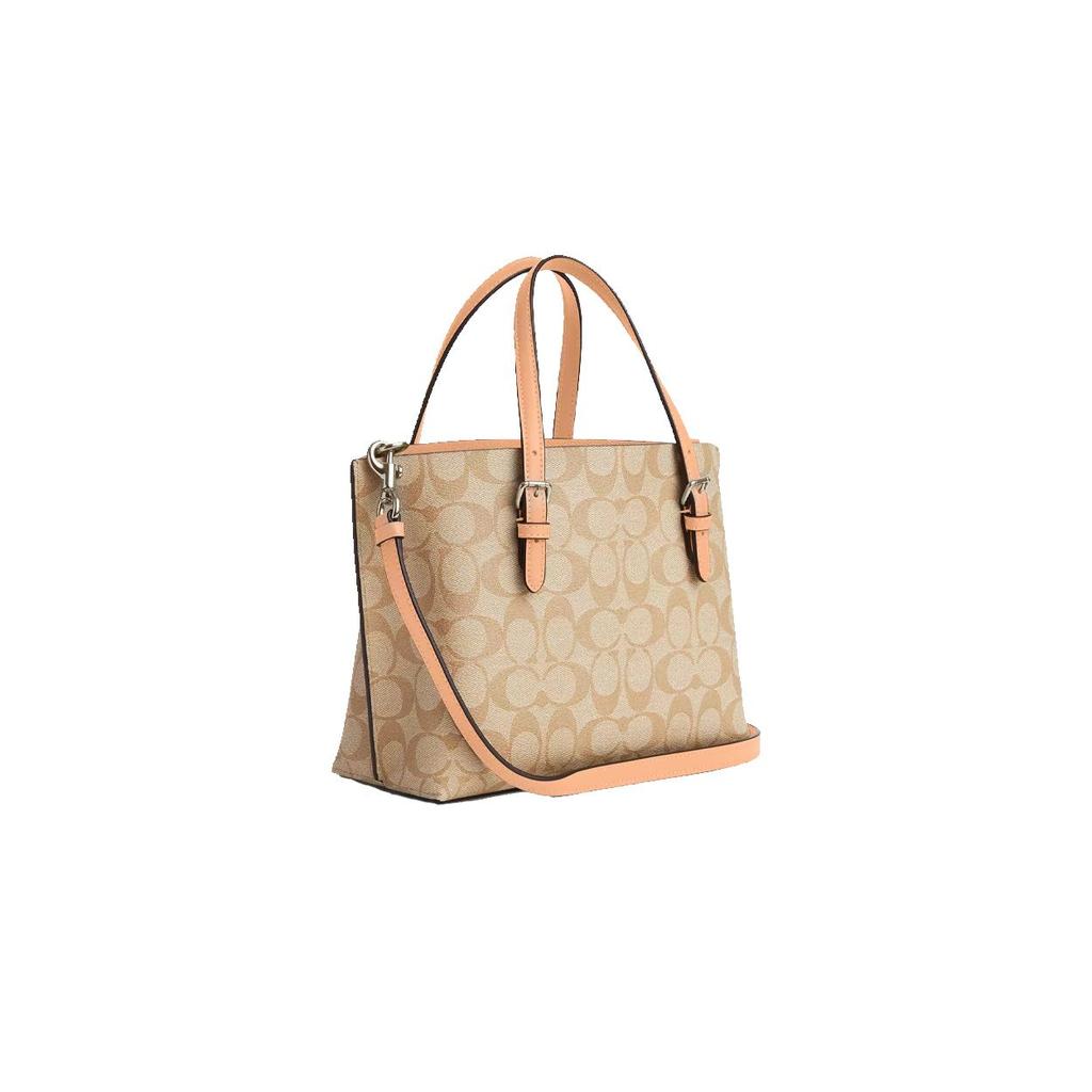 Coach Mollie Classic Monogram Zip Closure Coated Canvas And Leather Tote Bag Women Tote Silver Light-Khaki C4250-SVX1W
