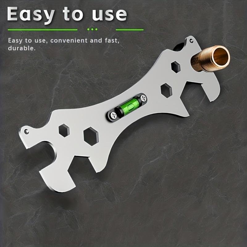 1pc Home Bathroom Wrench, Universal Bathroom Wrench, Thickened Stainless Steel Rust-proof Material Hexagonal Level, Curved Foot Level Ruler