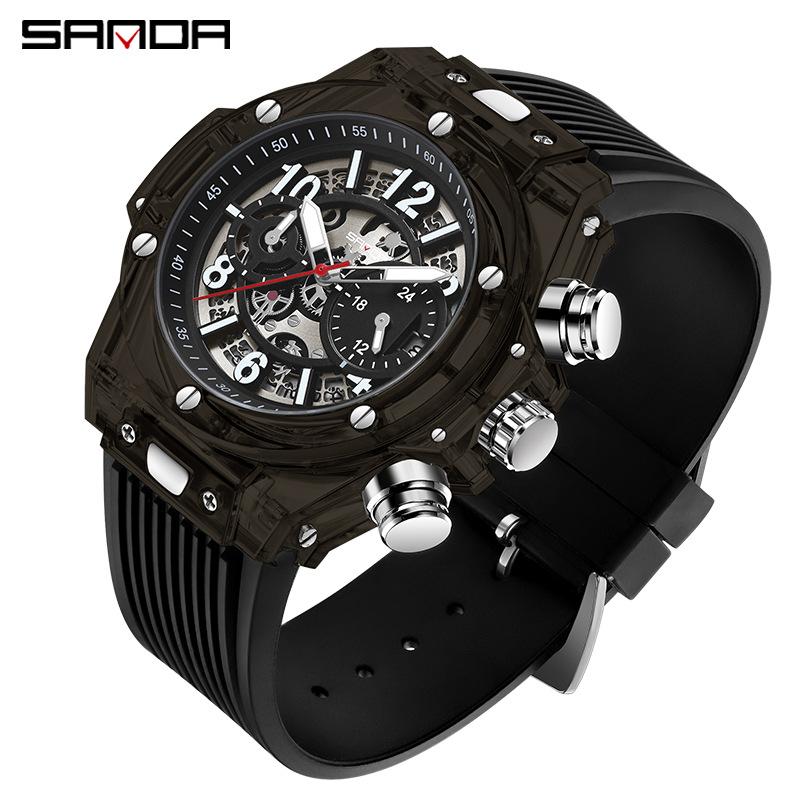 

SANDA Brand Luxury Watch Men Wrist Watches Multifunction Sports Waterproof Luminous Sports Casual Clock Men Quartz Watches чёрный