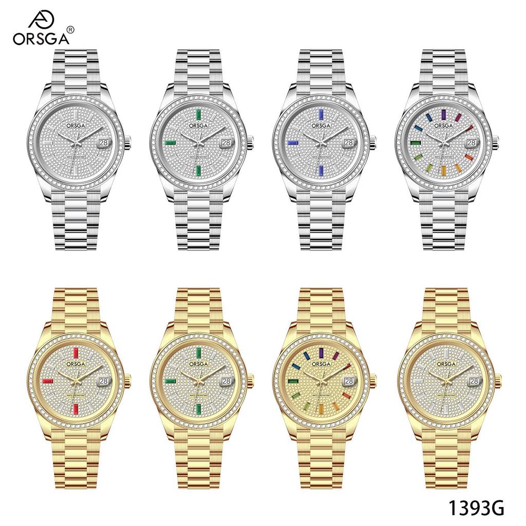ORSGA Men's Luxury Quartz Watch with Star Design and Colored Diamond Accents