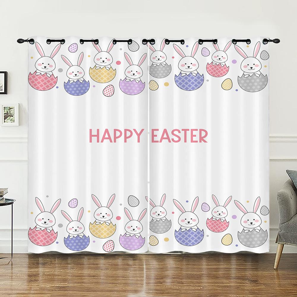Curtains Animal Rabbit Egg Easter Curtain Digital Printing Blackout Curtain No Punching