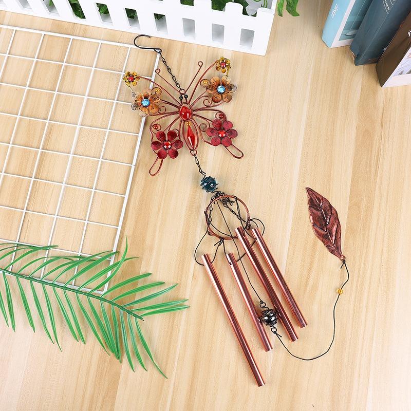 Metal Butterfly Wind Chime Rustproof Aluminum Tube Painted Craft Iron Art Hanging Ornament for Home Garden Yard Decor