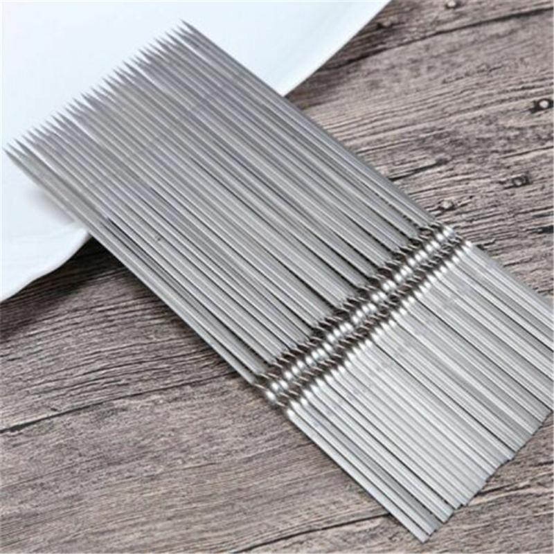 hot! 20pcs Reusable Barbecue Skewers Stainless Steel Bbq Camping Forks Kitchen Accessories Tools