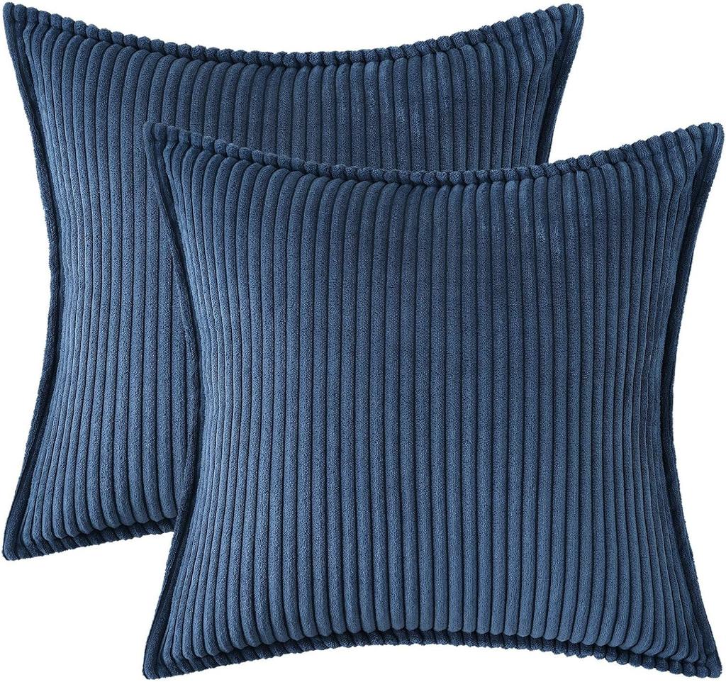 Blue Corduroy Striped Cushion Cover 45x45CM Soft Comfortable Throw Pillow Case for Living Room Sofa Bedroom Home Decoration