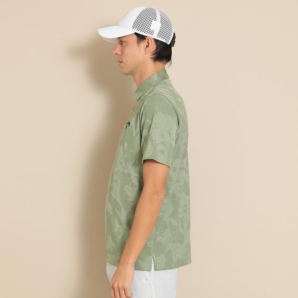 Callaway Short Sleeve Polo Shirt UV Golf C24134117 Men's (Floral Print, Moisture-Wicking, Quick-Drying, Protection) / / 1181_Khaki
