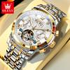 OLEVS Men's Watches Luxury Fashion Fine Steel Original Automatic Mechanical Watch for Man Flywheel Movement Calendar Waterproof