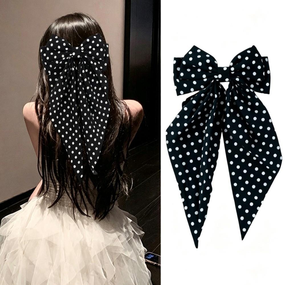 Floating Ribbon Polka Dot Hair Clip Barrette Hair Accessories Back of Head Styling