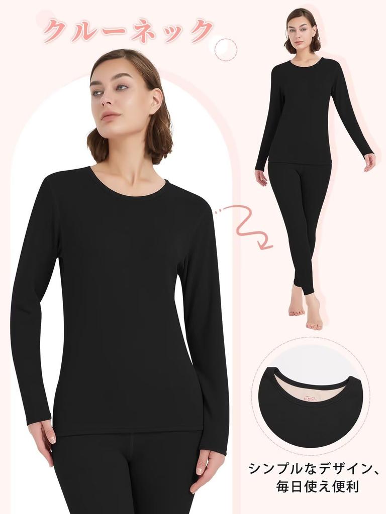 THREEGUN Warm Innerwear and Leggings for Winter Size Women's Set, Heattech, Fleece-Lined Tights, Loungewear, (Japanese M)