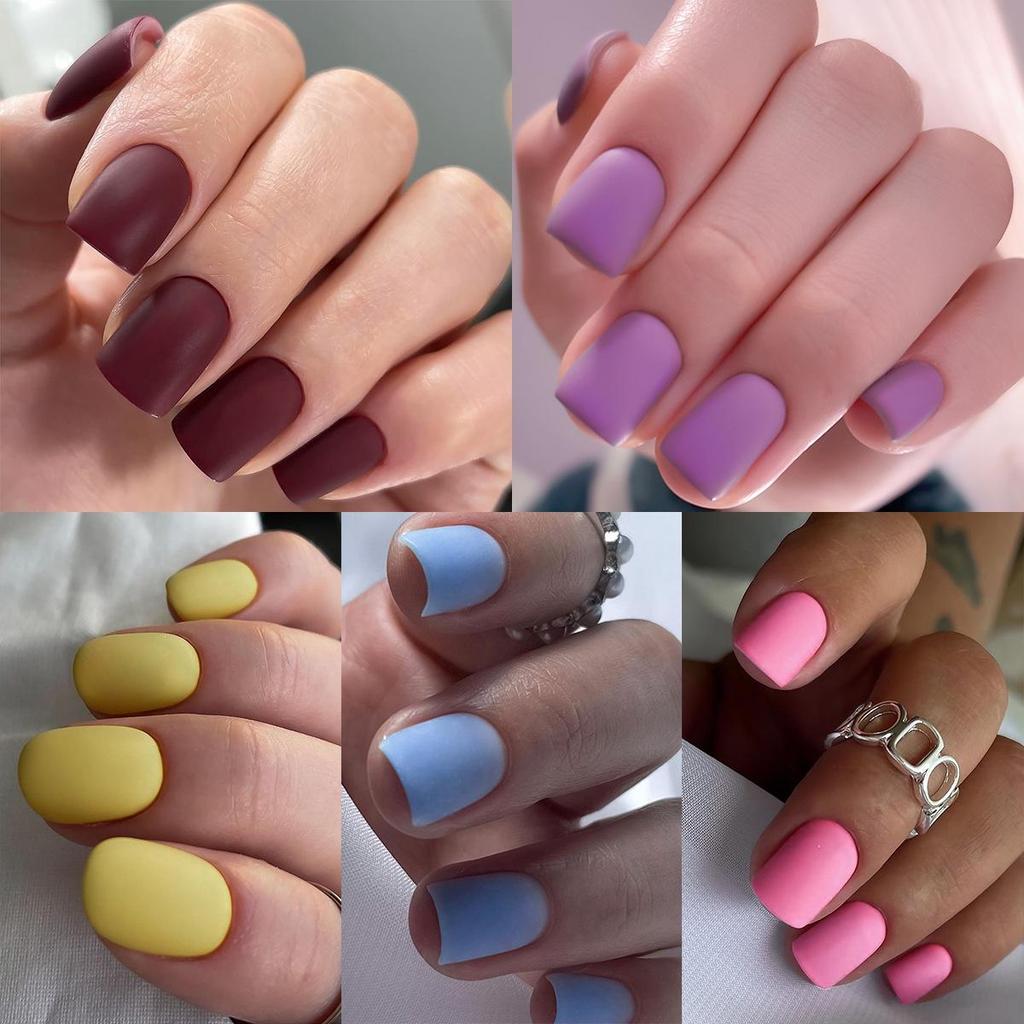 Frosted Removable Wearable Square Manicure Nail Tips Stickers in Solid Colors