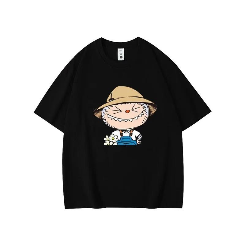 Summer Round Neck Labubu Pattern Printed Top Fashionable Casual Pure Cotton Short Sleeved Women's T-shirts